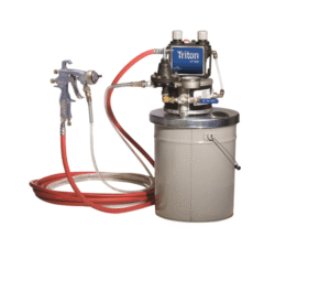 Ensemble de pulvérisation en acier inoxydable Triton, montage sur seau, régulateur de 100 psi, alimentation par aspiration, tuyaux air et produit, pistolet AirPro HVLP, buse de 1,0 mm (0,040″) pour applications bois